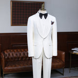 Discover the very best Well-cut White Two-pieces Slim Fit Custom Wedding Suit For Grooms for work,prom and wedding occasions at stylesnuggle. Custom made White Shawl Lapel mens suits with high quality.