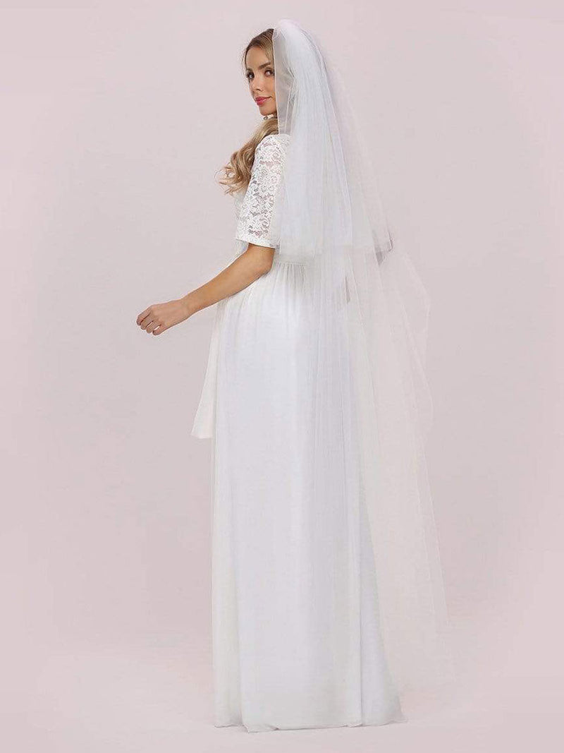 White Casual Wedding Dress Chiffon Jewel Neck Short Sleeves Sash A-Line Long Bridal Gowns-Dbrbridal