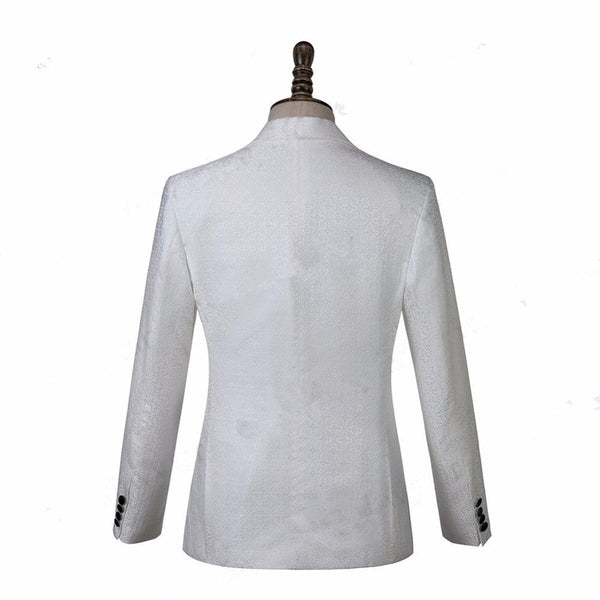 stylesnuggle is your ultimate source for White Jacquard Knitted Button Fashion Wedding Suit. Our White Shawl Lapel wedding groomsmen suits come in Bespoke styles &amp; colors with high quality and free shipping.