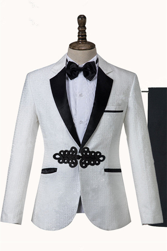 stylesnuggle is your ultimate source for White Jacquard Knitted Button Fashion Wedding Suit. Our White Shawl Lapel wedding groomsmen suits come in Bespoke styles &amp; colors with high quality and free shipping.