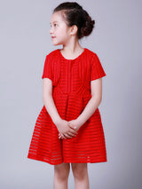 White flower girl dresses Jewel Neck Cotton Blend Short Sleeves Tea-Length A-Line Pleated Kids Social Party Dresses