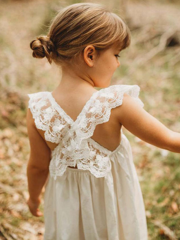 White flower girl dresses Jewel Neck Sleeveless Lace Kids Social Party Dresses