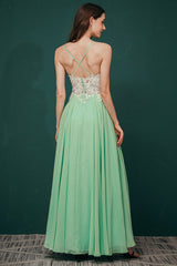 White Lace SPAGHETTI STRAPS High Split Mint green Evening Dress-stylesnuggle