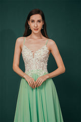 White Lace SPAGHETTI STRAPS High Split Mint green Evening Dress-stylesnuggle