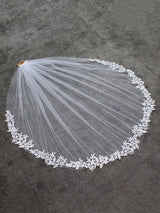 White Lace Tulle Veil Applique Edge Drop Wedding Veil-stylesnuggle