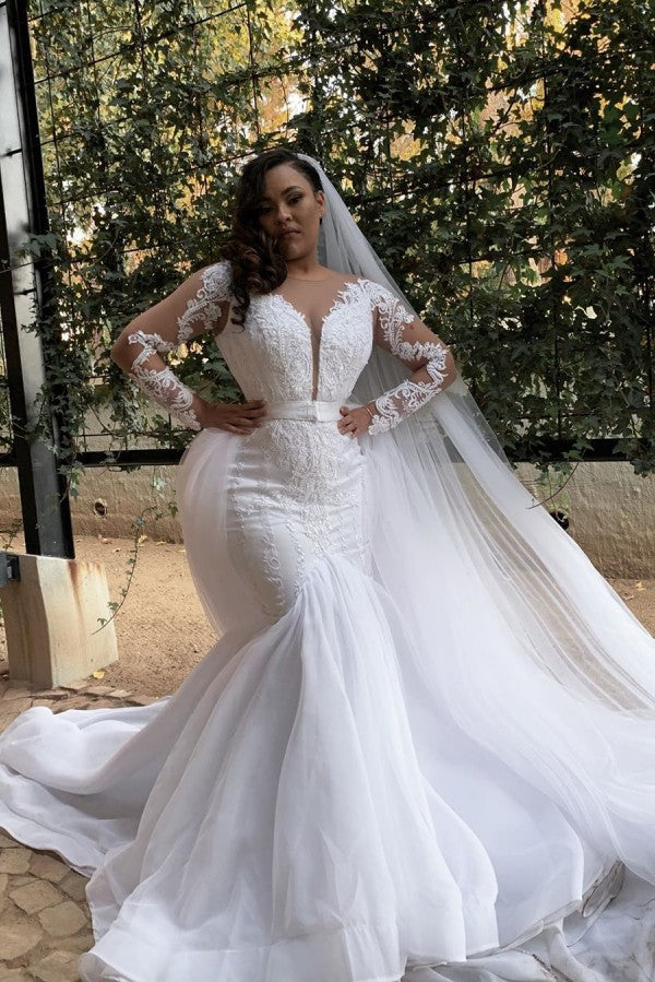 stylesnuggle.com supplies you White Long Sleevess Plus size Mermaid Belt Wedding Dresses online at an affordable price from Tulle,Lace to Mermaid Floor-length skirts. Shop for Amazing Long Sleeves wedding collections for your big day.