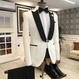 White Mixed Black Peaked Lapel One Button Slim Fit Prom Men Suit-stylesnuggle