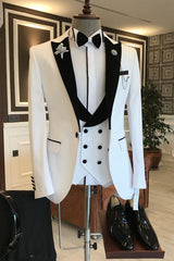 White Mixed Black Peaked Lapel One Button Slim Fit Prom Men Suit