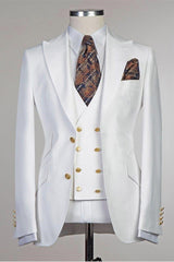 The Bespoke Peaked Lapel Single Breasted Men Suit is an essential part of any wardrobe. Whether you need a sharp business suit, a Custom design black tie evening look or a wedding or prom suit, you will find the perfect fit in stylesnuggle collection.Custom made this White Peaked Lapel Slim Fit Fashion Wedding Groom Suit with rush order service.