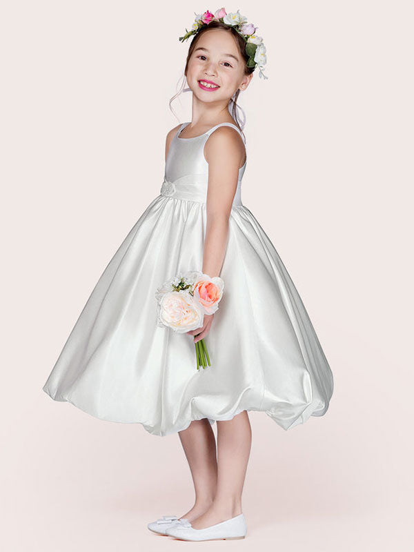 flower girl dresses White Satin Fabric Jewel Neck Sleeveless Beaded Formal Kids Pageant Dresses