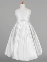 flower girl dresses White Satin Fabric Jewel Neck Sleeveless Beaded Formal Kids Pageant Dresses