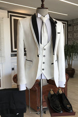 stylesnuggle is your ultimate source for White Slim Fit Bespoke Wedding Men Suits with Black Shawl Lapel. Our White Shawl Lapel wedding groom Men Suits come in Bespoke styles &amp; colors with high quality and free shipping.