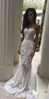 Inspired by this White Sweetheart-Neck Sheer Lace Appliques Mermaid Wedding Dresses at stylesnuggle.com, fast delivery worldwide.