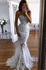 Inspired by this White Sweetheart-Neck Sheer Lace Appliques Mermaid Wedding Dresses at stylesnuggle.com, fast delivery worldwide.