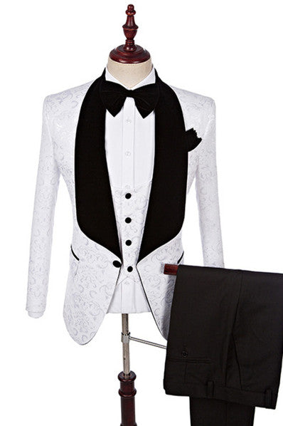 Discover White Three Pieces Fashion Jacquard Shawl Lapel Wedding Suits with stylesnuggle. Shop for a range of White Shawl Lapel Men Suits for every occasion with rush order service in cheap price.