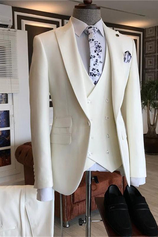 stylesnuggle is your ultimate source for White Three Pieces Peaked Lapel Bespoke Men Suits for Wedding. Shop this season's Sharp-looking Peaked Lapel Single Breasted collections at stylesnuggle. Worldwide delivery available. Fast Worldwide Shipping.Secure &amp; Easy Checkout.