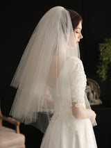 White Three-Tier Tulle Cut Edge Classic Bridal Veils-stylesnuggle