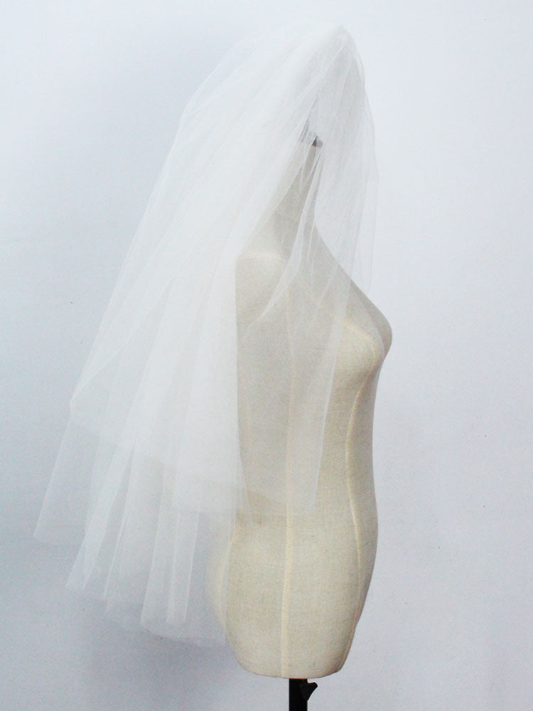 White Three-Tier Tulle Cut Edge Classic Bridal Veils-stylesnuggle