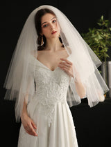 White Three-Tier Tulle Cut Edge Classic Bridal Veils-stylesnuggle