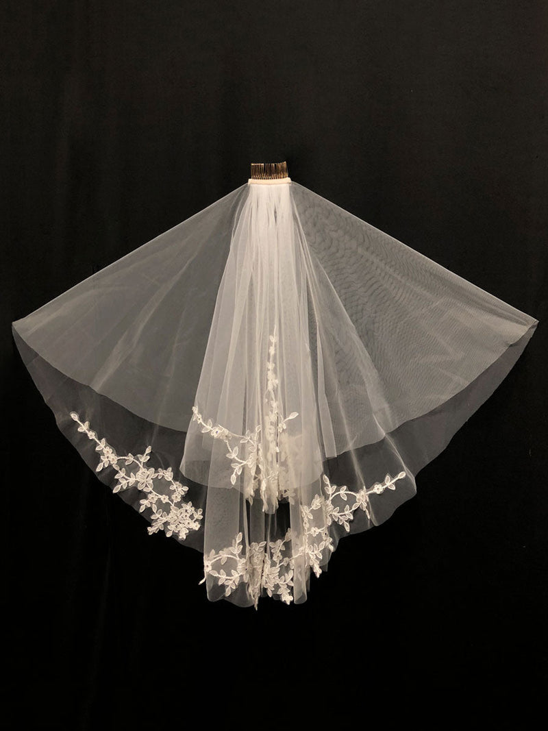 White Tulle Wedding Veils Two-Tier Lace Drop Bridal Veils-stylesnuggle