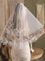 White Tulle Wedding Veils Two-Tier Lace Drop Bridal Veils-stylesnuggle