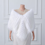 White V-neck Neckline Shawl Winter Wedding Shawl-stylesnuggle