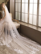 White Waterfall Two-Tier Lace Tulle Wedding Veils-stylesnuggle