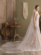 White Waterfall Two-Tier Lace Tulle Wedding Veils-stylesnuggle