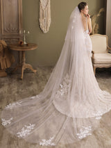 White Waterfall Two-Tier Lace Tulle Wedding Veils-stylesnuggle