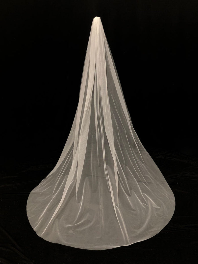 White Waterfall Wedding Veils One-Tier Tulle Bridal Veil-stylesnuggle