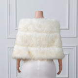 White Yellow Pointed High-Low Faux Fur Shawl-stylesnuggle