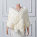 White Yellow Pointed High-Low Faux Fur Shawl-stylesnuggle