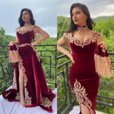 stylesnuggle offers Wine red evening dresses long Yellow Floral Appliques Velvet evening wear On Sale at a good price from Velvet to Mermaid Floor-length hem. Gorgeous yet affordable Sleeveless Prom Dresses, Evening Dresses.