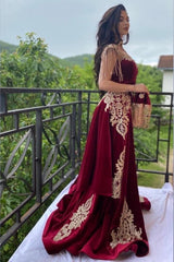 stylesnuggle offers Wine red evening dresses long Yellow Floral Appliques Velvet evening wear On Sale at a good price from Velvet to Mermaid Floor-length hem. Gorgeous yet affordable Sleeveless Prom Dresses, Evening Dresses.