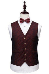 Wine Ruby Notched Laple Prom Suits for Men Bespoke Three Pieces Jacquard Tuxedo-stylesnuggle