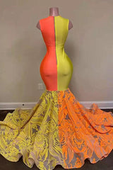 Yellow and Orange Mermaid Prom Dress Lace Long On Sale-stylesnuggle