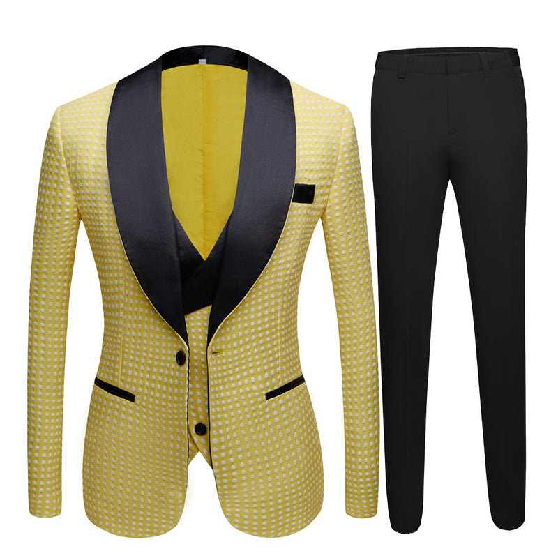 This Yellow Dot Shawl Lapel Wedding Groom Suits for Sale at stylesnuggle comes in all sizes for prom, wedding and business. Shop an amazing selection of Shawl Lapel Single Breasted Yellow mens suits in cheap price.