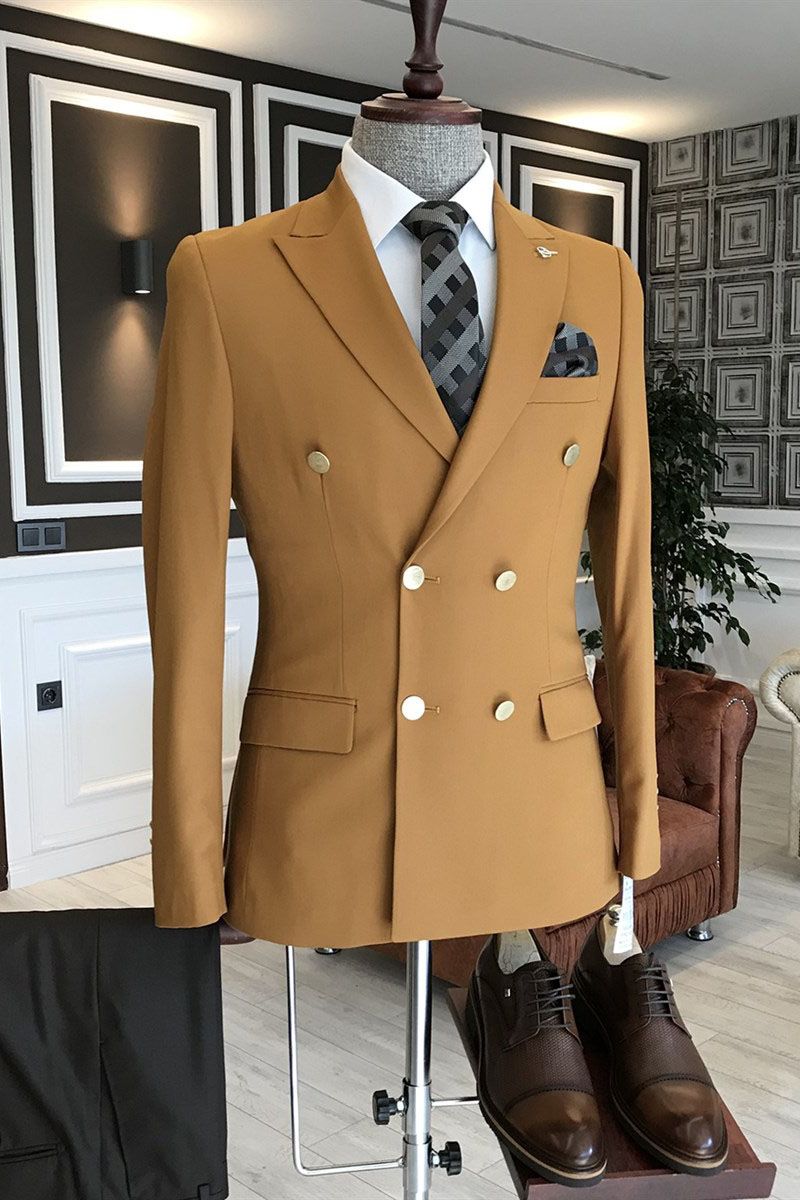 Yellow Double Breasted Formal Business Bespoke Men Suits For Business