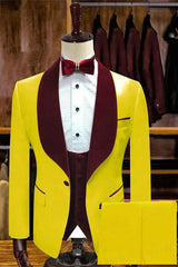 stylesnuggle is your ultimate source for Yellow One Button Wedding Groom Suits with Velvet Lapel. Shop this season's Sharp-looking Shawl Lapel Single Breasted collections at stylesnuggle. Worldwide delivery available. Fast Worldwide Shipping.Secure &amp; Easy Checkout.