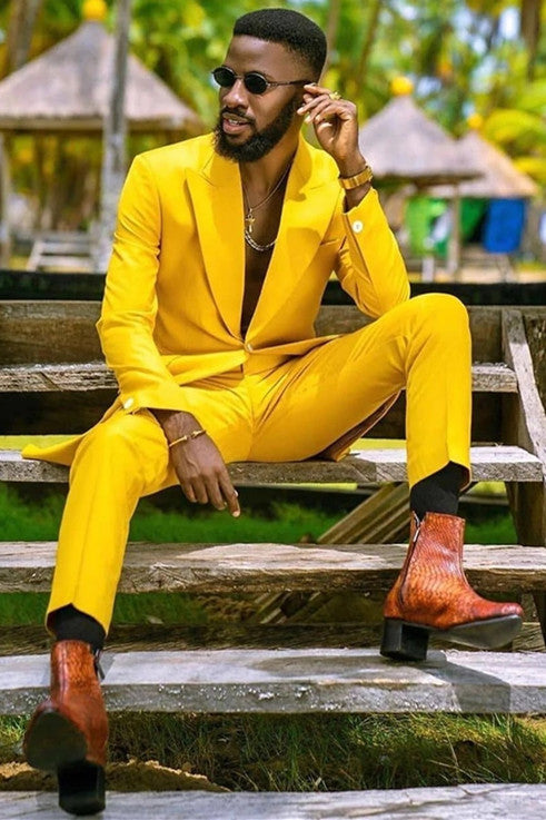 Yellow Peaked Lapel One Button Men Suits for Prom