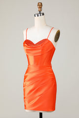 Orange Sparkly Beaded Corset Tight Short Homecoming Dress