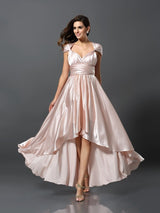 Charming Sleeveless High Low Silk like Satin Bridesmaid Dresses