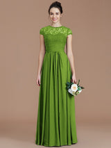 A-Line Charming Jewel Short Sleeves Lace Chiffon Bridesmaid Dresses