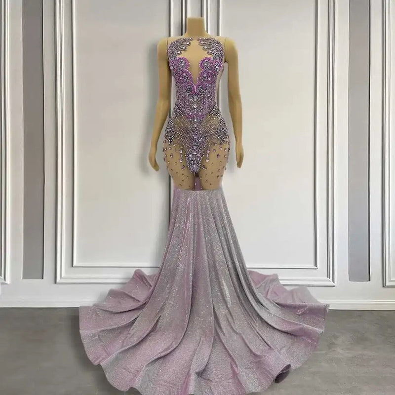 Purple Mermaid Prom Dress Sleeveless with Long Beadings